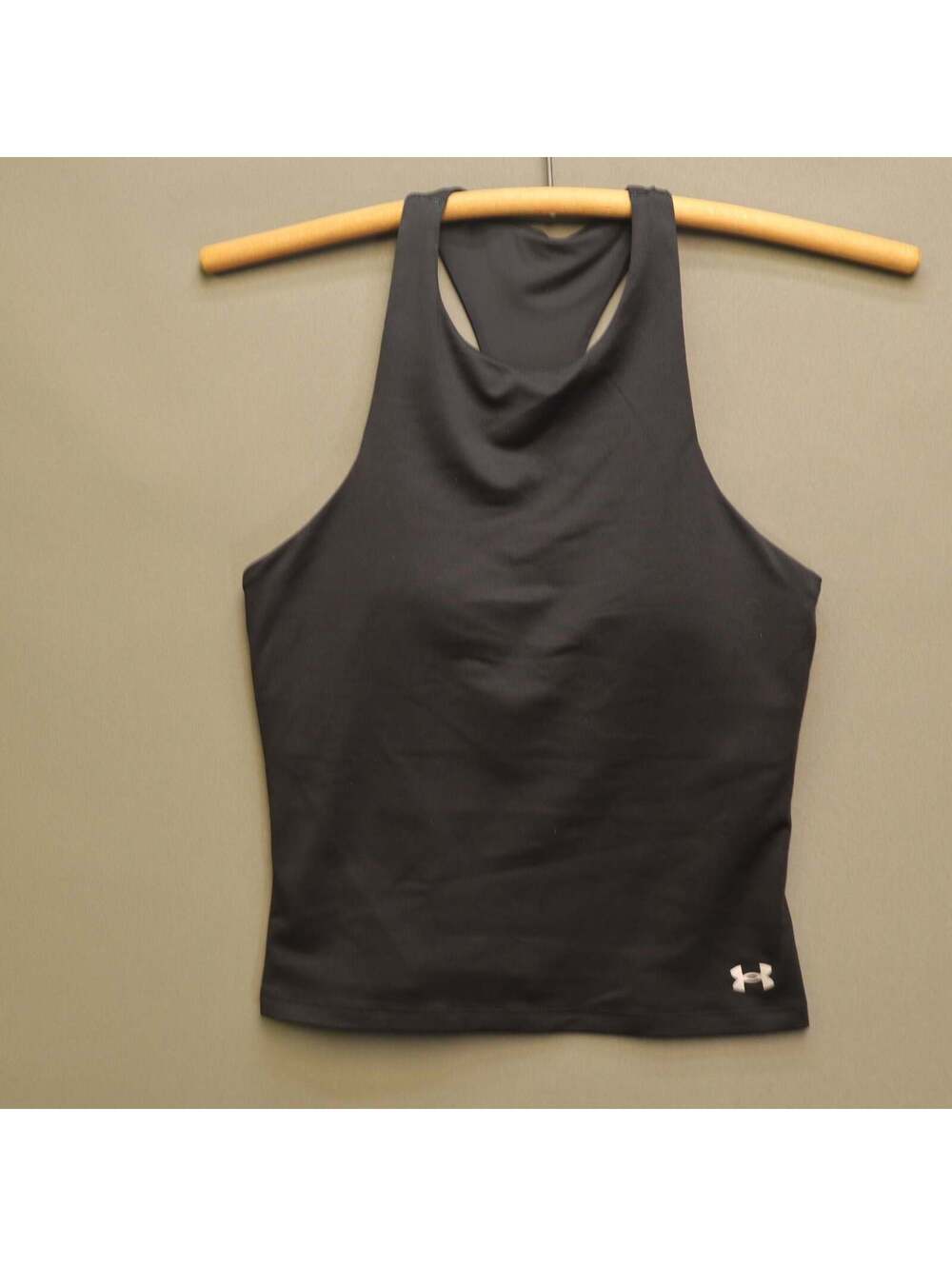 Under Armour High Neck Crop Tank Top Small Black Built In Shelf Bra Racerback